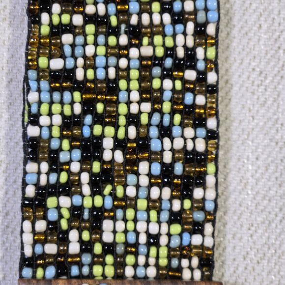 Belt Beaded Boho Locking Wood Clasp  Y2K 32 Inch Brown Blue - Picture 4 of 11